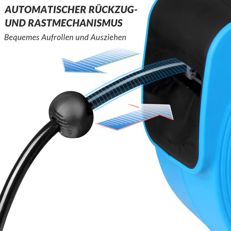 Deuba Druckluftschlauch Aufroller Blau mit 10m Schlauchlänge und 1/4" Schnellkupplung, Wandmontage - Bild 4