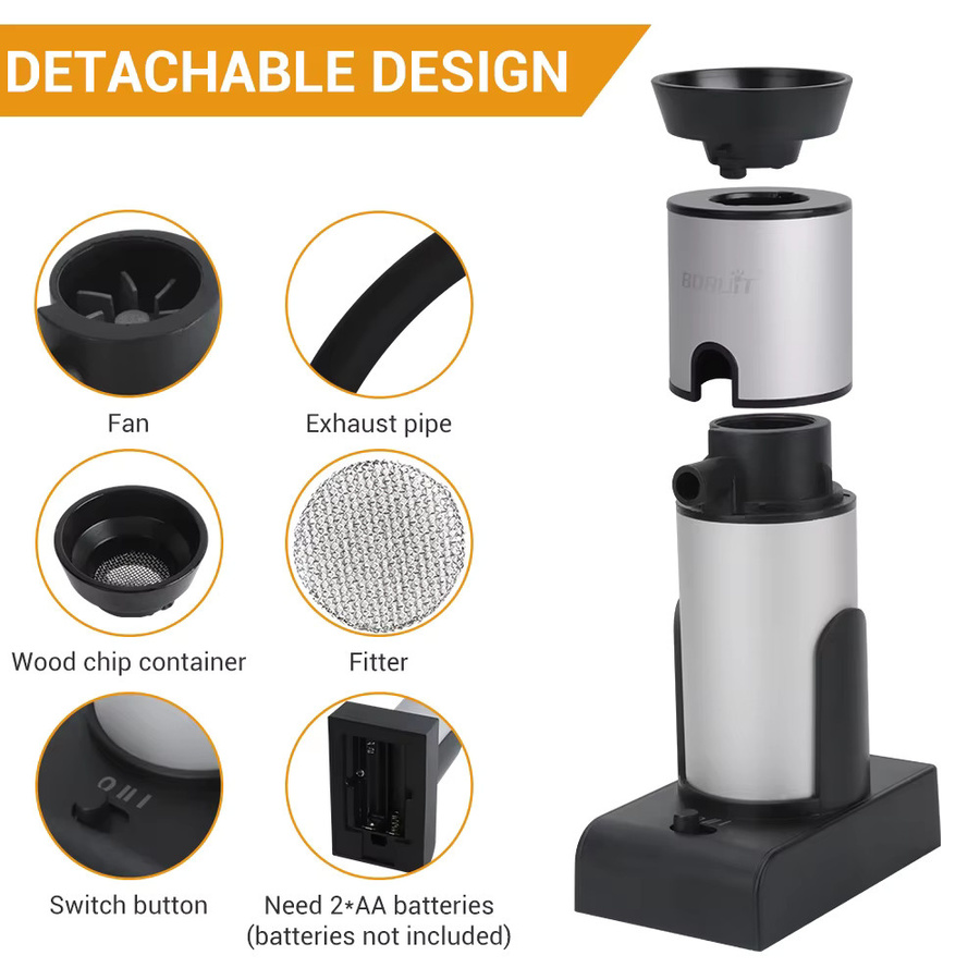 BORUiT SK303 Tragbarer Kaltrauchgenerator in Silber für Molekularküche, Grillen und Cocktails mit AA-Batterie - Bild 3
