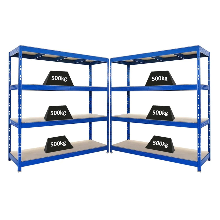PROREGAL Rhino Profi Schwerlastregal Set aus 2 Stück, Blau, 4 Spanplatten-Ebenen, Fachlast 500kg, B/H/T: 200 x 200 x 60 cm - Bild 2