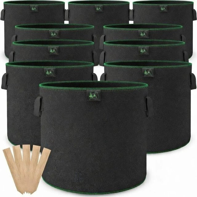 TTL GARDEN Pflanzsack 10er Set aus Filz, 40L Pflanzentöpfe in Schwarz und Holzoptik, Durchmesser: 37 cm - Bild 1