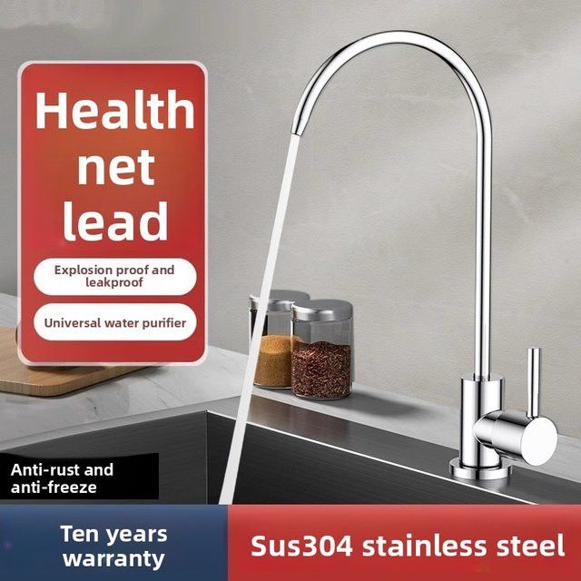 URGGU Wasserhahn aus Edelstahl 304 für Wasserreiniger mit 2-Punkt-Doppelauslass, Silber - Bild 1