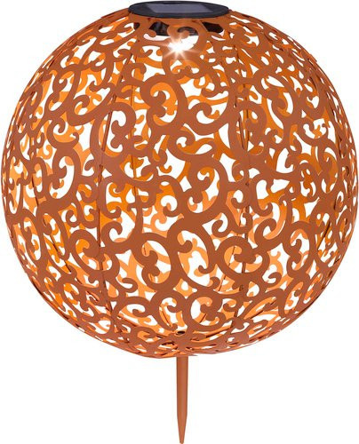 Globo Lighting Solarleuchte LED aus Metall in Orange und Rostoptik mit Erdspieß, Durchmesser: 28,5 cm - Bild 1
