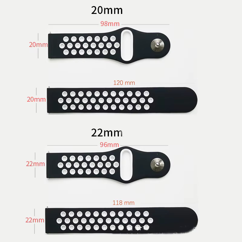 JBAILI Uhrenarmband Silikon, 22 mm, 20 mm, Schwarz, Unisex - Bild 3