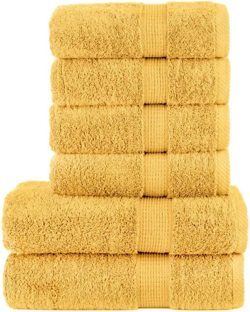 vidaXL 6-teiliges Premium-Handtuch-Set aus 100% Baumwolle in Gold, 600 g/m2, flauschig mit Aufhängeschlaufe - Bild 1