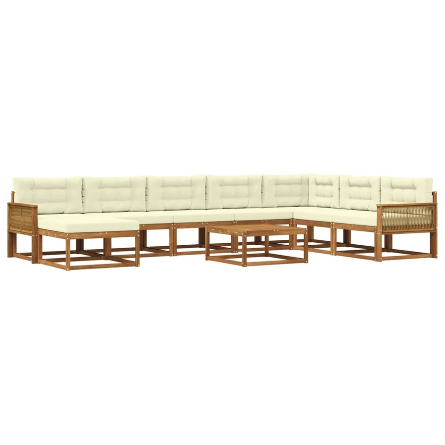 vidaXL Outdoor-Sofagarnitur L-Form aus Akazienholz mit 9 Kissen in Natur und Beige - Bild 2