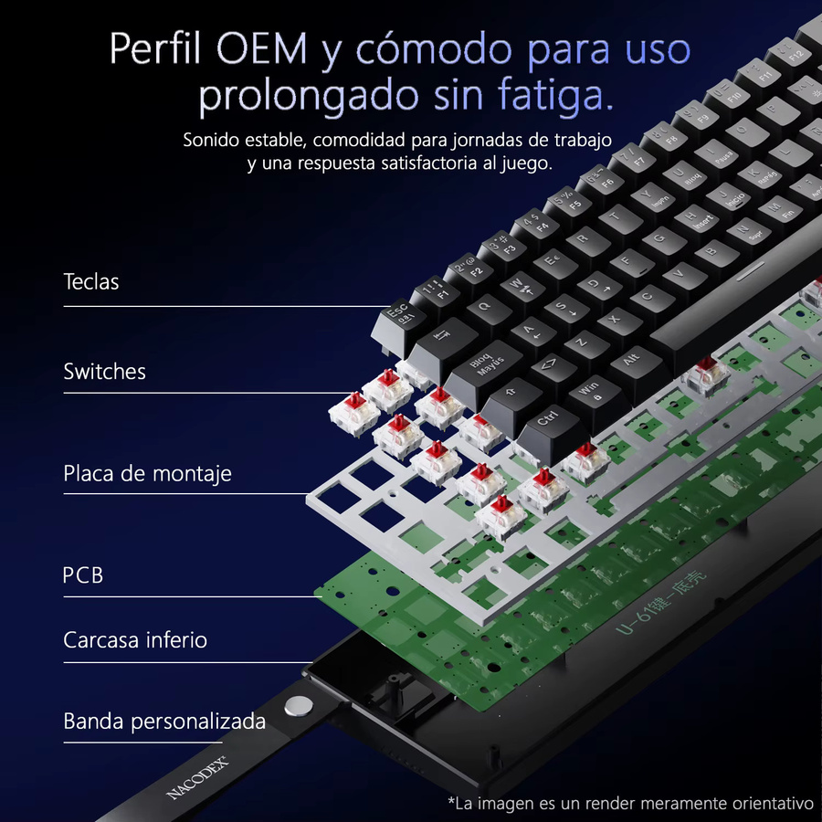 AJAZZ NK61 Mechanische Gaming-Tastatur in Schwarz mit Spanischem Layout, 61 Tasten, Kabelgebunden und Hot-Swap-Funktion - Bild 4