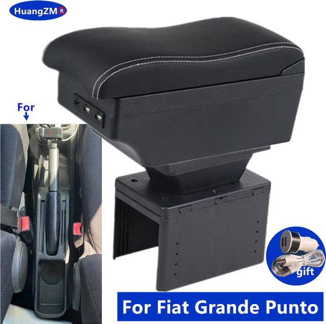 HuangZM Armlehne Box für Fiat Grande Punto mit USB-C Anschluss in Schwarz zur Nachrüstung als zentrale Ablagebox - Bild 1