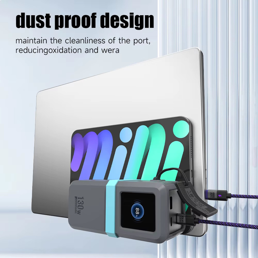 SIKAI Silikonhülle für Ugreen 130 W/100 W 20000 mAh Power Bank mit Datakabel-Aufbewahrung und Anti-Drop Design in Schwarz und Orange - Bild 2