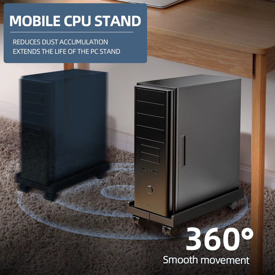 BEISHI Mobiler CPU-Ständer in Schwarz, verstellbarer und belüfteter PC-Turmständer für deinen Gaming-Schreibtisch - Bild 3