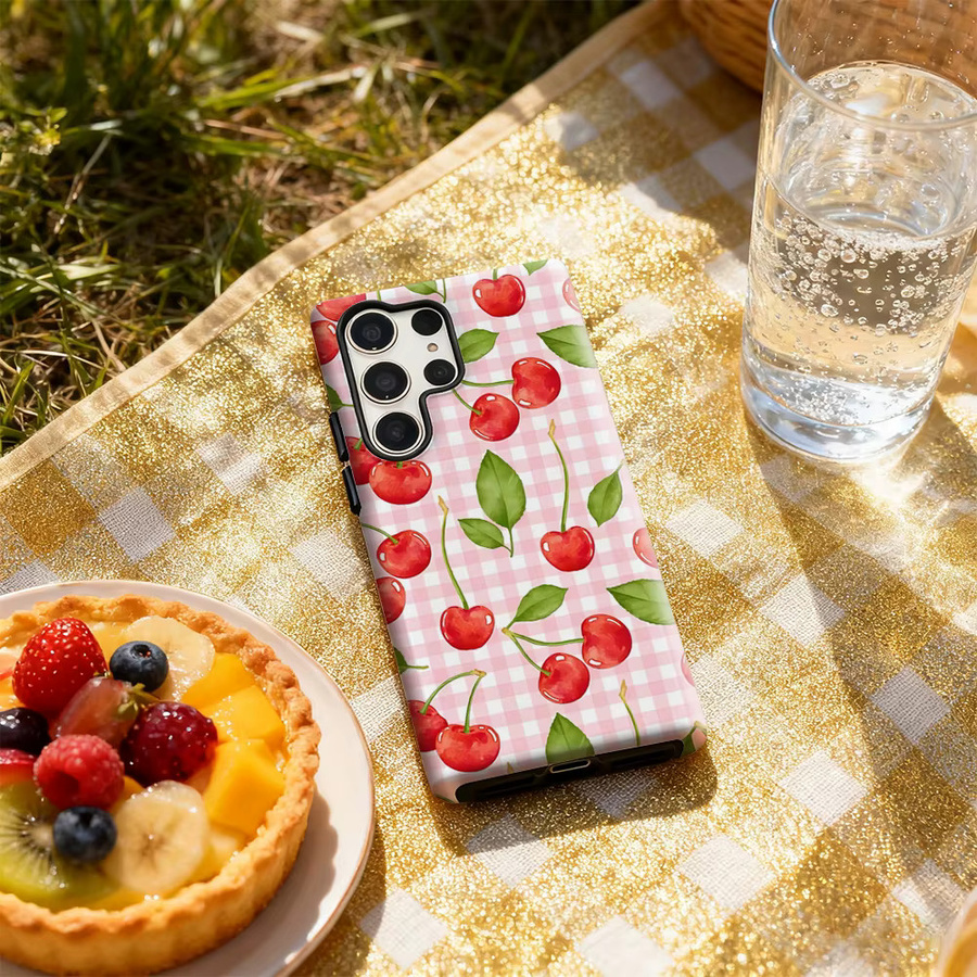Potdemiel Cherry Gingham Handyhülle für Samsung Galaxy S25 Ultra, S24 und S23 Ultra Plus mit glänzender doppellagiger Rückseite - Bild 4