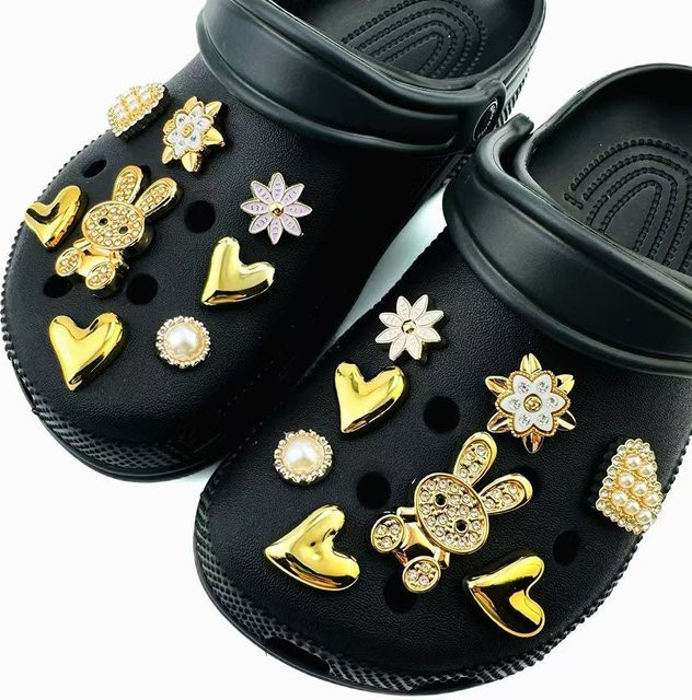 FHLDING Schuhcharms-Set, 16-teilig, goldene Diamant-Kaninchen-Perlen-Blumen - Bild 1