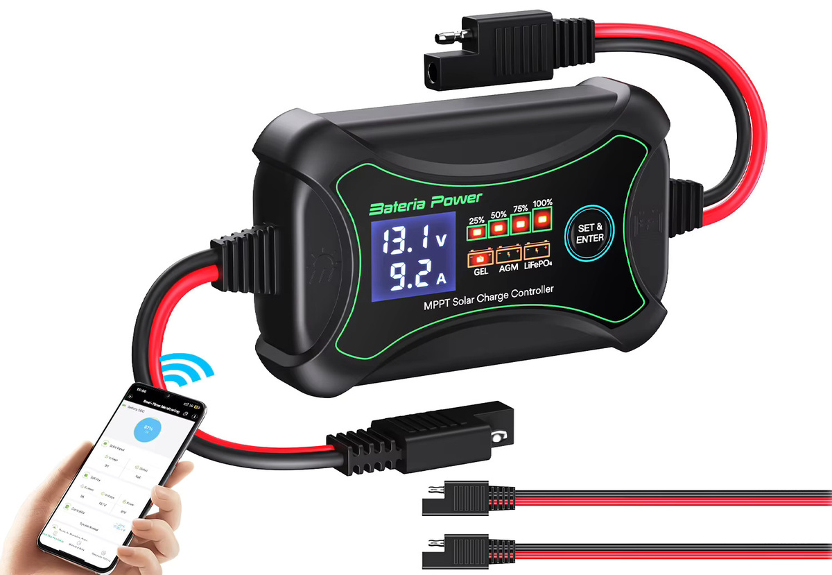 Bateria Power MPPT Solar-Laderegler 10A mit Bluetooth-App-Steuerung für 12 Volt in Schwarz - Bild 2