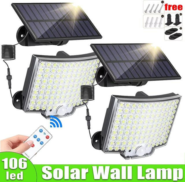 NEWBIRTH LED-Solar-Bewegungsleuchte für den Außenbereich mit separatem Solarpanel, wasserdichte Flutlicht-Wandleuchte in Schwarz mit 3 Lichtmodi für Garten und Garage - Bild 1