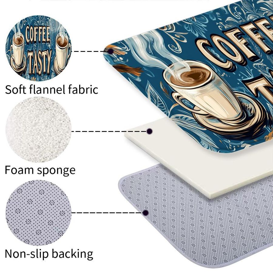 Anti-Ermüdungs-Küchenteppich mit Kaffeeprint, wasserdicht und rutschfest, gepolsterte Küchenmatte in Schwarz-Weiß, B/T: 160 x 200 cm - Bild 3