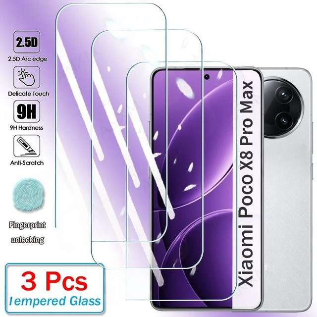 Panzerglas Displayschutzfolie für Xiaomi Poco X8 Pro Max, transparent, kompatibel mit Fingerabdruck-Entsperrung - Bild 1