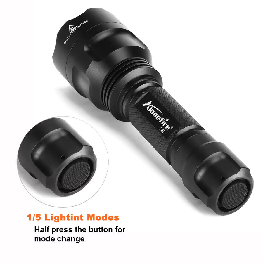 Alonefire C8 Klassische Hochleistungs-LED-Taktische Taschenlampe aus Aluminium in Schwarz - Bild 3