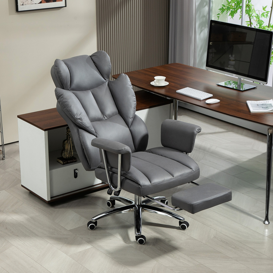 HOMCOM Ergonomischer Bürostuhl mit Liegefunktion und Fußstütze in Dunkelgrau, höhenverstellbarer Schreibtischstuhl mit Kopfstütze und Armlehnen, bis 120 kg belastbar - Bild 2