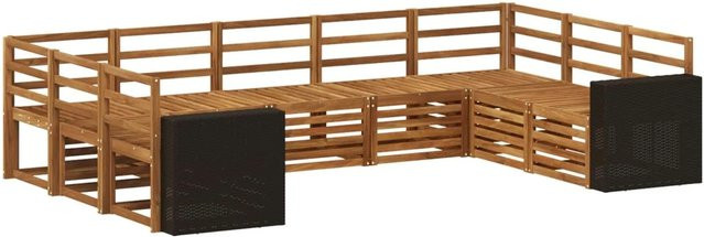 vidaXL Ecksofa Set aus Massivholz Akazie in Natur Braun, 9-teiliges L-Shape Sofa Set mit Latten-Design - Bild 1