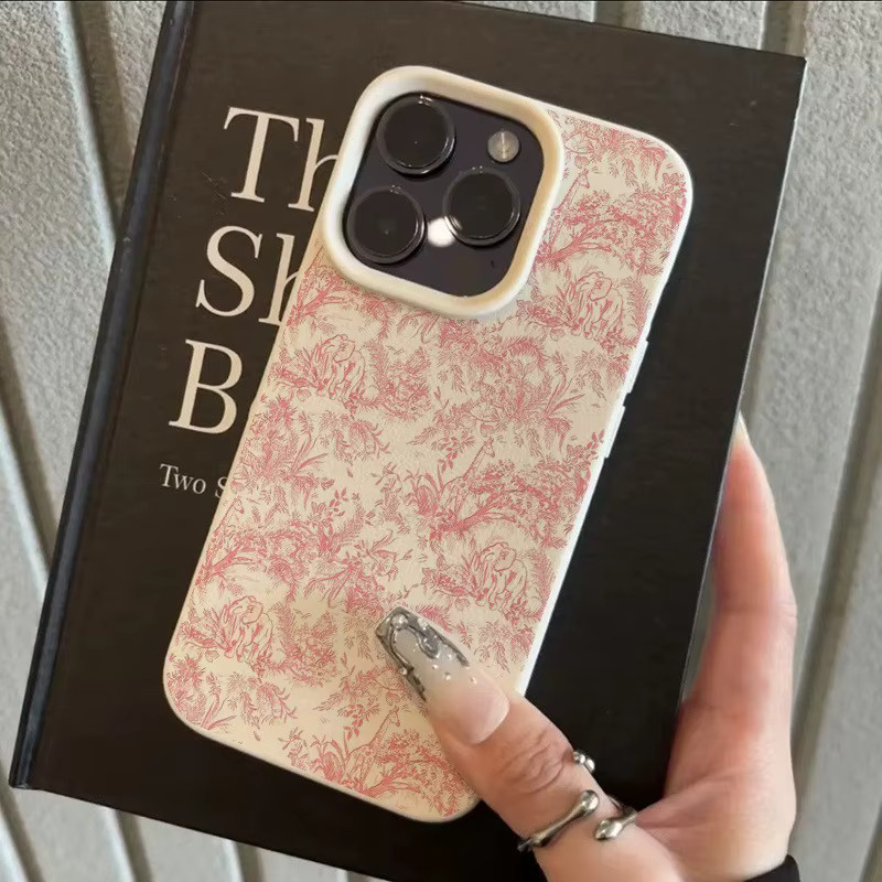 Handyhülle mit rosa Waldtiermuster für Apple iPhone 17, 16, 15 Pro, Max, Plus in Pink und Beige - Bild 3