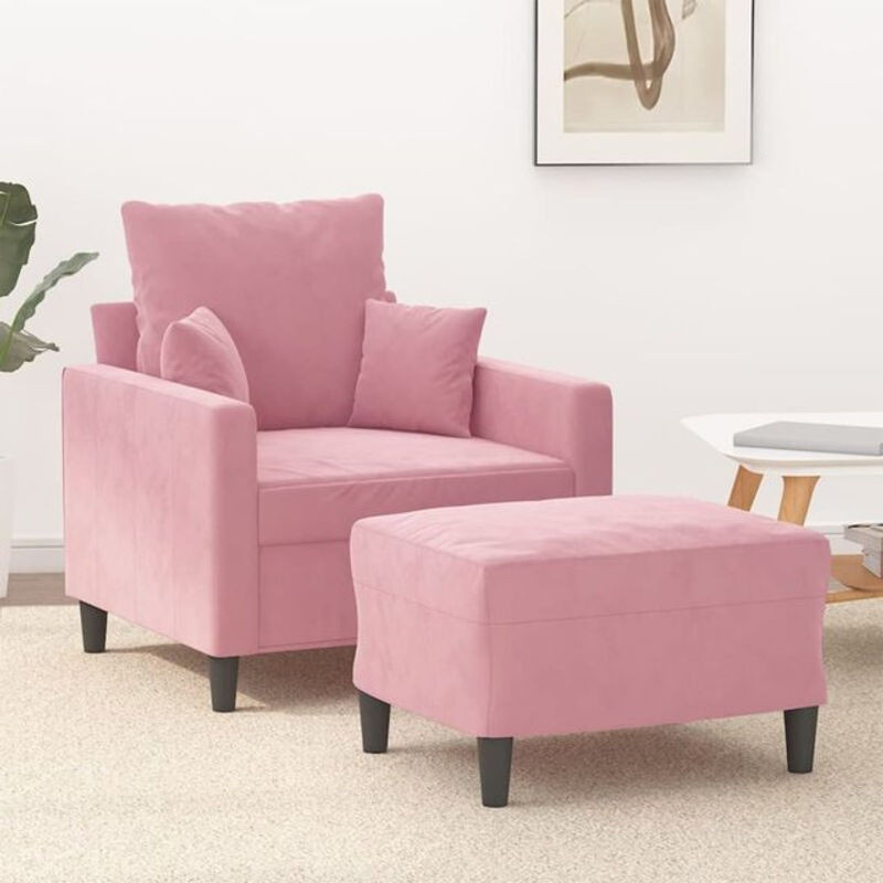 Moderner Sessel mit Hocker von Vidaxl in Rosa aus Samt und Metall - Bild 1