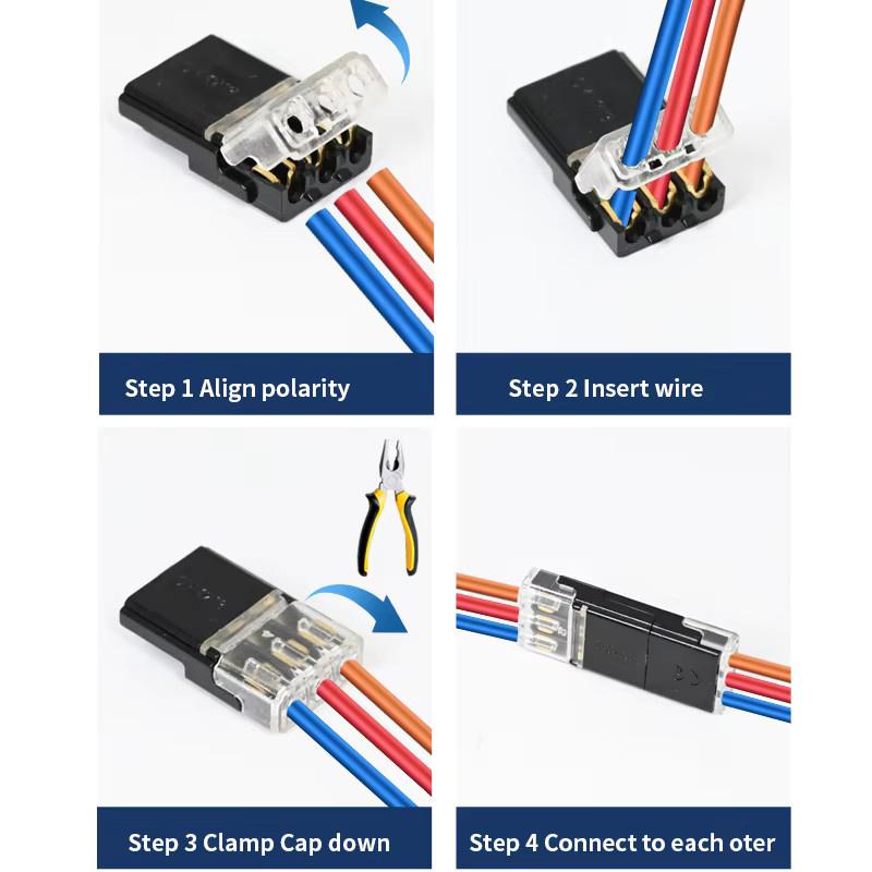 JINH 5er Set Elektrische Push-in Schnellkupplung Streifen Stecker in Schwarz für Automotive LED Draht und Kabelverbindungen - Bild 2