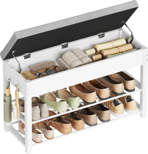 WOLTU Schuhbank mit gepolstertem Sitz und doppellagigem Schuhregal inklusive verstecktem Fach und 2 Haken, B/T/H: 80 x 50 x 30 cm - Bild 1