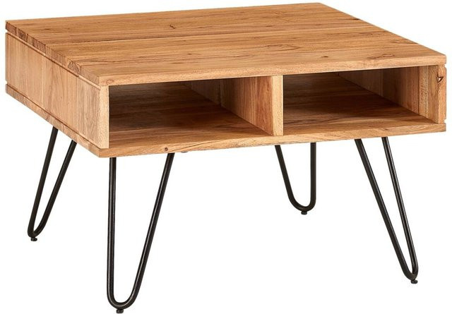 Wohnling Couchtisch aus massivem Akazienholz in Braun mit Eisenbeinen B/H/T: 60 x 40 x 60 cm - Bild 1