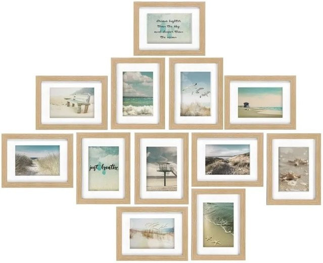 Bomoe Ocean Bilderrahmen Set aus MDF-Holz in Eiche Optik, 12-teilig, Farbe Multi, B/H: 13 x 18 cm - Bild 1