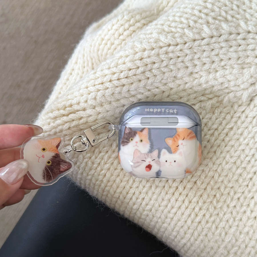 Transparente blaue Kopfhörerhülle mit süßem Yawning-Kätzchen-Muster und Anhänger für Apple AirPods Pro 1 2 3 4 - Bild 2