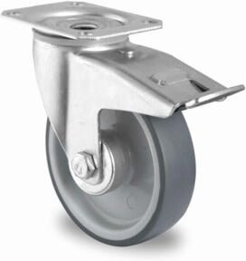 CASCOO Lenkrolle Serie P2V2 mit Totalfeststeller und Rollenlager, Durchmesser: 80 mm, Farbe: Silber/Grau, Material: Stahl und Kunststoff, verzinkt - Bild 1