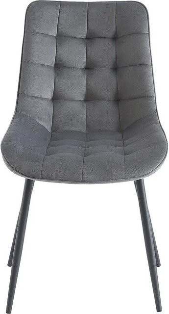 Vente-unique Stuhl Ollua in Grau aus Samt mit Metallgestell, Breite: 49,5 cm - Bild 1