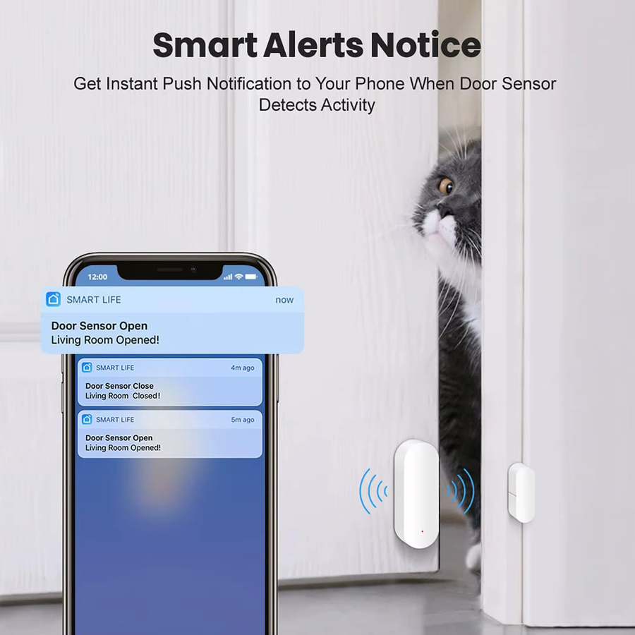 PGST WLAN Smart Tür- und Fenstersensor in Weiß, kompatibel mit Tuya Smart Life, drahtloser Magnetdetektor für dein Haussicherheits-Alarmsystem mit App-Steuerung und Echtzeit-Benachrichtigung - Bild 3