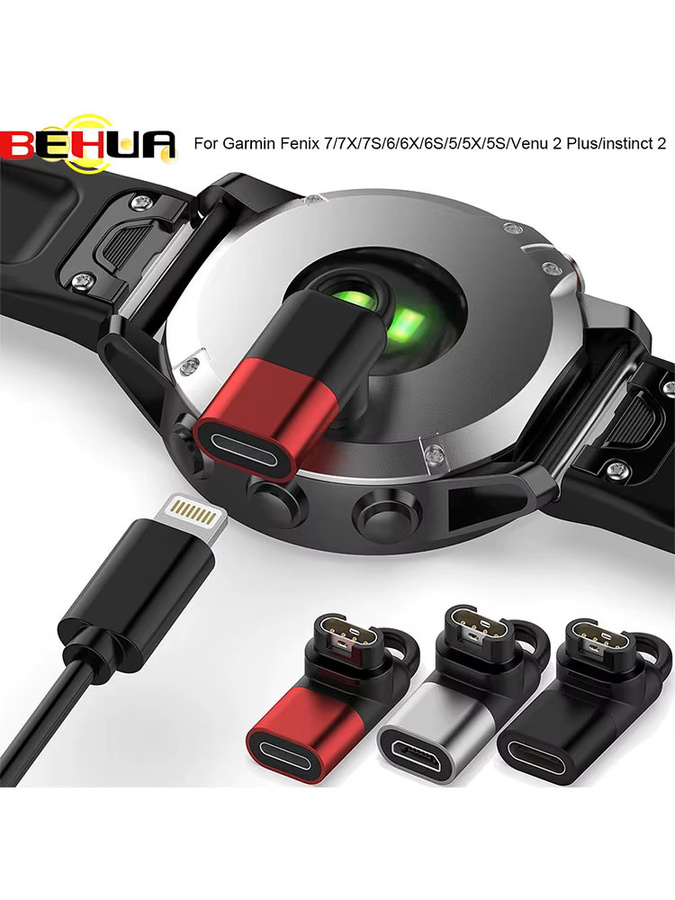 BEHUA Ladekonverter Adapter für Garmin Fenix 7/7X/7S/6/6X/6S/5/5X/5S mit USB Typ C, Micro USB und iOS Anschluss in Grau - Bild 7