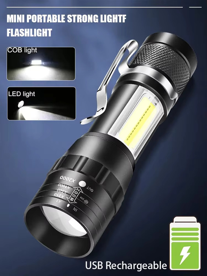 XIWANGFIRE Mini Taktische LED High Power Taschenlampe in Schwarz, wiederaufladbar mit Zoom, COB-Seitenlicht und Wasserdichtigkeit für Outdoor und Camping - Bild 6