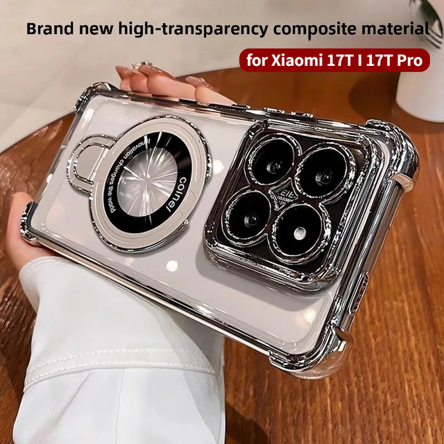 Transparente TPU-Schutzhülle mit magnetischer Desktop-Halterung für Xiaomi 17T 17Max 15T Pro POCO X8 Pro Max F8 M8 in Schwarz - Bild 1