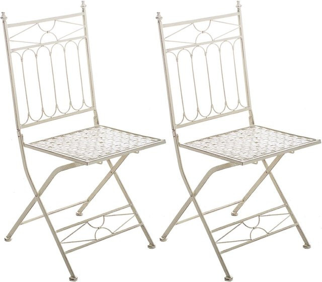 TPFLiving 2er Set Klappstühle Asiri aus Eisen in Antik-Creme mit nostalgischer Patina - Bild 1