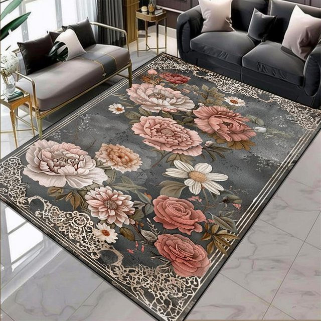 Karpetti Teppich mit Blumenmuster in Multicolour, europäischer Stil, rutschfest und waschbar, B x T: 100 x 120 cm - Bild 1