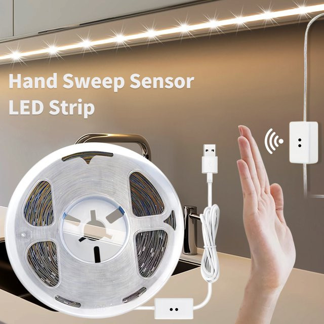 GGBEE LED-Band Nachtlicht Weiß mit Hand-Sweep-Sensor für Küchenschrank und TV-Hintergrundbeleuchtung, USB-Anschluss, 5V - Bild 1