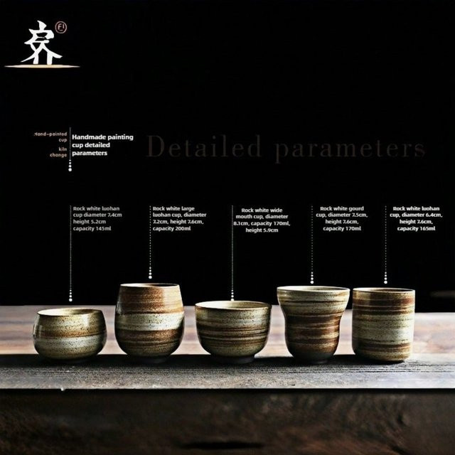 Handbemalte japanische Raku-Keramiktasse mit Streifenmuster für Tee und Kaffee, 100 ml - Bild 1