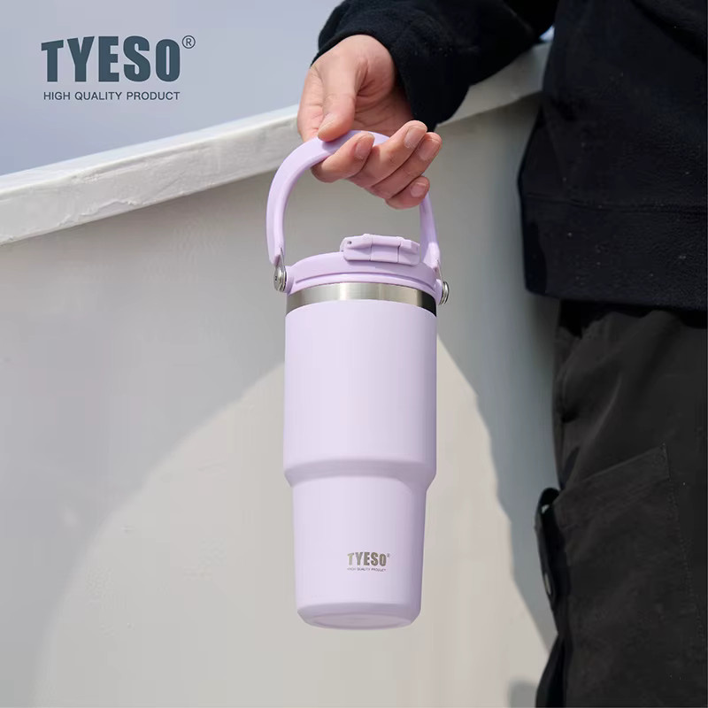 Tyeso Isolierflasche mit Griff aus Edelstahl in Pink als Thermosbecher für Heiß- und Kaltgetränke - Bild 3