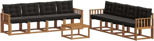 vidaXL Outdoor-Sofagarnitur 9-teilig aus Akazienholz und Textilene in Natur und Schwarz mit Kissen und Tisch - Bild 1