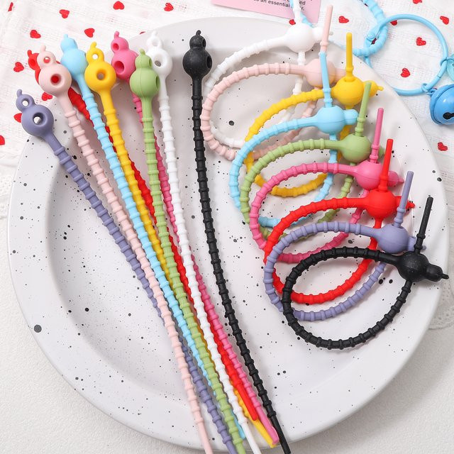 Beadia Silikon-Kabelbinder mit doppeltem Loch, wiederverwendbare Kabelclips zur Aufbewahrung von Kabeln und Kopfhörerleitungen, pink und multicolour, Länge: 20 cm - Bild 1