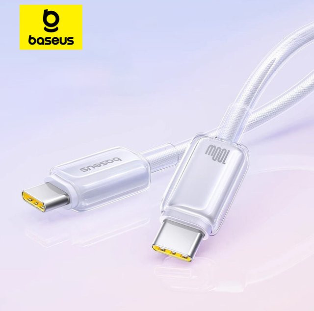 Baseus USB-C Schnellladekabel 100 W in Weiß für iPhone 16 15 Pro Max, MacBook Pro, Xiaomi und Samsung - Bild 1