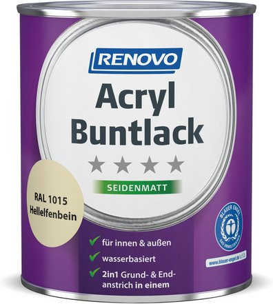 RENOVO Acryl-Buntlack für Holz in Hellelfenbein RAL 1015, seidenmatt, 0,75 l - Bild 1