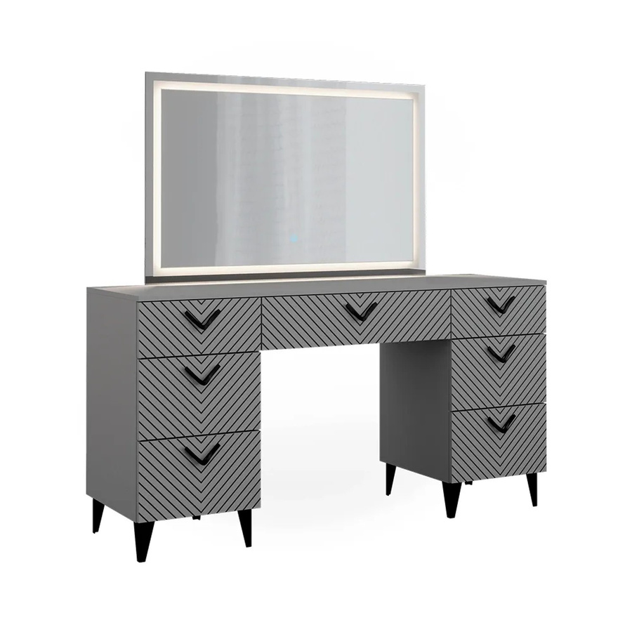 Vicco Schminktisch Anett Grau mit LED-Spiegel und 7 Schubladen, Breite: 150 cm, Tiefe: 78 cm, Höhe: 45 cm - Bild 3