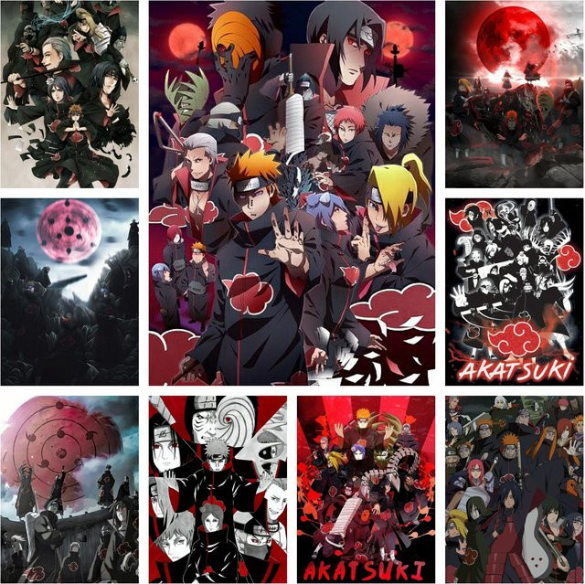 Kayou Naruto Akatsuki Diamant-Malerei-Set mit Rundsteinen, rahmenloses Anime-Mosaik-Bastelset, Multicolor, B/H: 30,0 x 20,0 cm - Bild 1