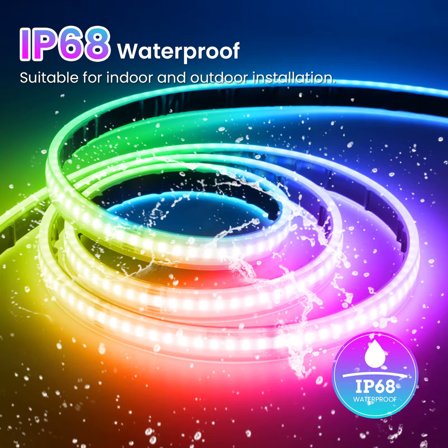 XUNATA RGB COB LED-Streifen IP68 Wasserdicht mit Wifi und Bluetooth Steuerung, Multicolour, inkl. Power Kit und Fernbedienung für Garten und Hausdekoration - Bild 4
