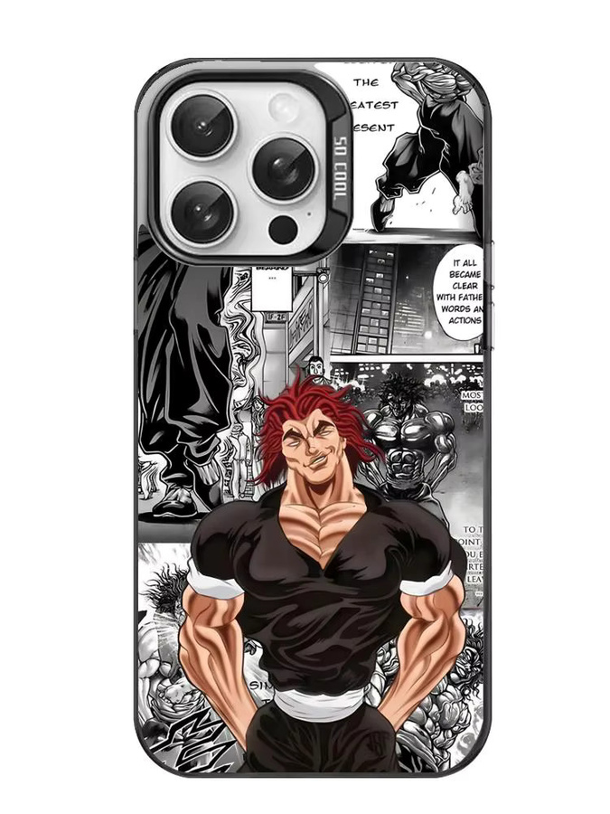 Anime B-Baki Yujiro Hanma Handyhülle für iPhone 11 bis 17 Pro Max, Matte Laser Aurora Design, Stoßfest, Pink/Mehrfarbig - Bild 2