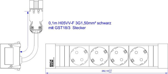 Bachmann Steckdosenleiste 4x CEE 7/3 in Silber, 20m Kabellänge, Modell 916.054 - Bild 1