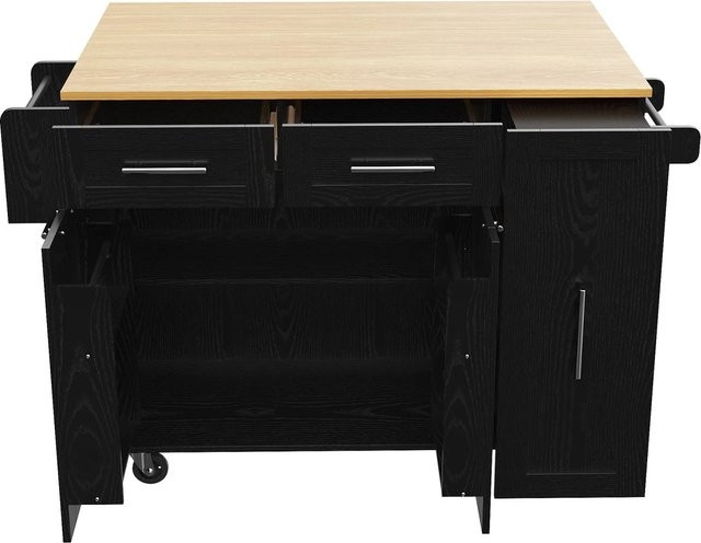 okwish Kücheninsel mit ausziehbarem Esstisch und Snackregal in Schwarz, B/T/H: 110 x 74 x 90 cm - Bild 1